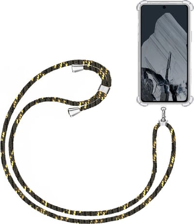 Telefoonkoord + Hoesje Geschikt voor Google Pixel 8 - Lengte Verstelbaar - Telefoonketting - Shock Proof Case - Zwart Goud
