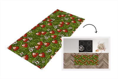 Keukenloper - Loper keuken - Bloemen - Aardbei - Bladeren - Vegan - Patronen - 120x50 cm - Keukenloper vinyl