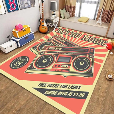 Retro Muziekcassettespeler Tapijten voor Woonkamer Thuis Kinderkamer Bank Deurmat Keuken Vloerkleden Antislip Decoratie Cadeau 40x60cm (16x24in)