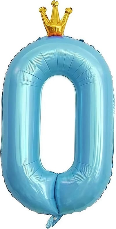 Extra Grote Folieballon Cijfer 0 met Kroon voor Verjaardag Decoratie Blauw 101 cm