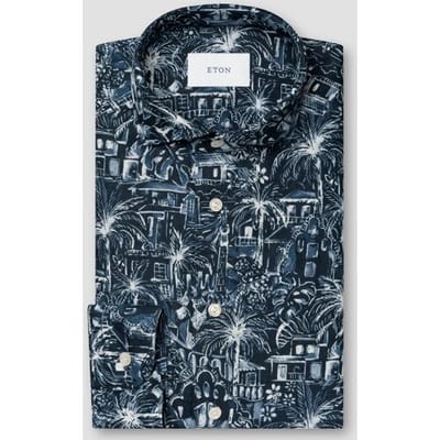 Eton Overhemd Rich Style Fantasy Pattern Linnen Navy / male