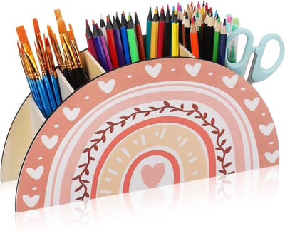 Houten Pennenhouder voor Bureau, Kleurige Organizer voor Potloden en Make-up Kwasten, Praktische Bureau Organizer met Schattig Ontwerp