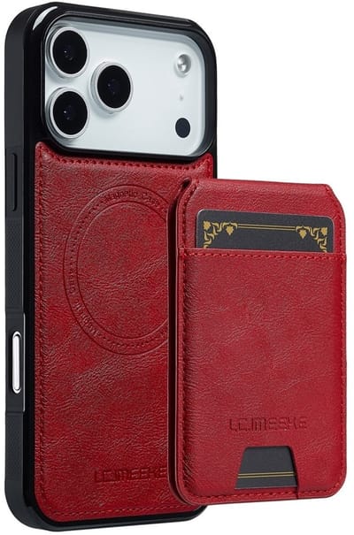 LC.IMEEKE Hoesje - Geschikt voor iPhone 17 Pro Max Hoesje - LC.IMEEKE L3 - Leather Back Cover met Pasjeshouder - MagSafe Compatible - Rood