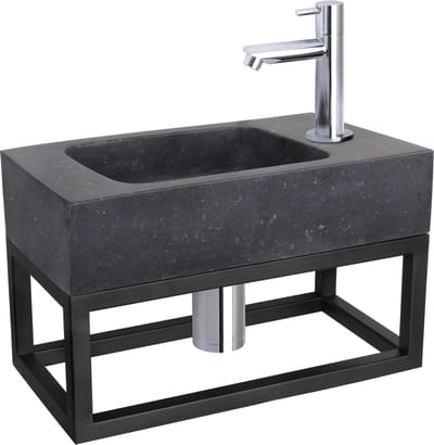 Differnz Fonteinset Bombai black - Natuursteen - Kraan recht chroom - Met handdoekrek - 40 x 22 x 9 cm