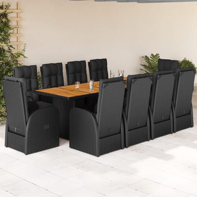 vidaXL - 11-delige - Tuinset - met - kussens - poly - rattan - zwart