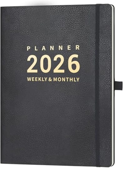 A4 agenda 2022 met weekoverzicht, leren omslag en elastische sluiting