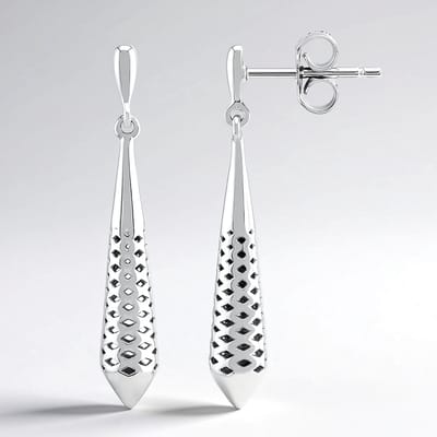 Cavill - Lange Oorhangers Zilver 925 Sterling - Geometrisch Patroon - Modern & Elegant - Steeksluiting - Monosono Collection - 30 mm