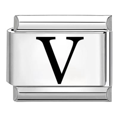 Quiges - Schakel - Bedel - 9mm - charms - Laser alfabet - letter V - Geschikt voor - armband - Schakelarmband - italy bedels armband