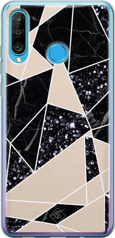 Casimoda® hoesje - Geschikt voor Huawei P30 Lite - Abstract Painted - Siliconen/TPU - Soft Case - Zwart - Geometrisch patroon
