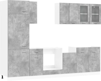 vidaXL - Keuken - Eenheid - Lyon - 8 - st - Betongrijs - Bewerkt - hout
