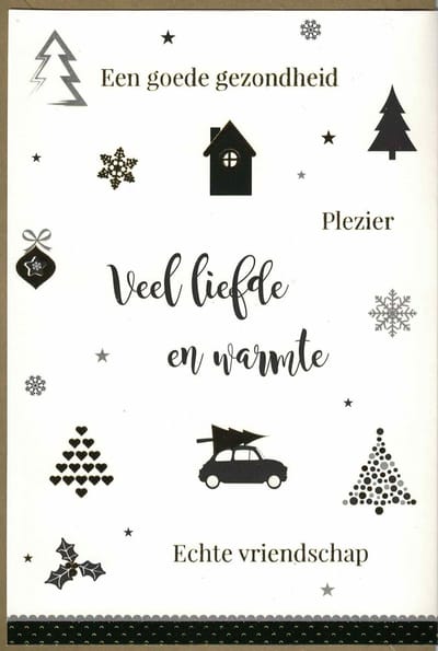 Kerstkaart - veel liefde en warmte - Een goede gezondheid - plezier - Echte vriendschap - 909785 - Drieluik - Drieluik zigzag - open formaat 34,5 x 17 cm