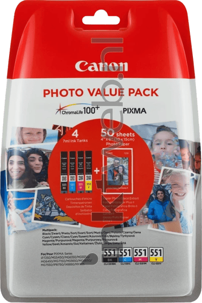 Canon CLI-551 Multipack met fotopapier zwart en kleur (Origineel)