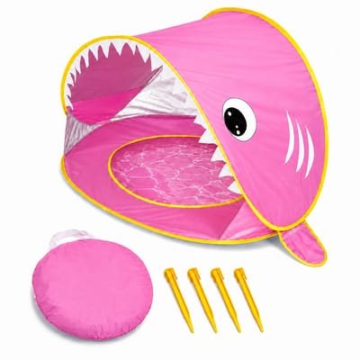 Baby Strandtent met Zwembadje – Pop-up Zonnetent met UV50+ Bescherming – Opvouwbare Strandtent voor Baby & Peuter – Inclusief Draagtas – Roze