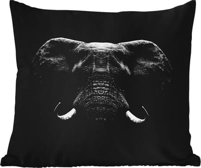 Tuinkussen - Dieren - Olifant - Portret - Zwart - Wit - 40x40 cm - Weerbestendig