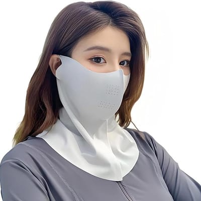 Set van 6 UPF 50+ gezichtsmaskers van ijszijde met nekband - Unisex, UV-bescherming, koel en ademend, geschikt voor buitenactiviteiten zoals golfen, vissen en wandelen - Lichtgrijs