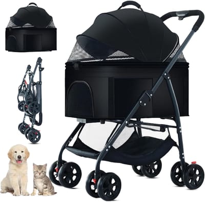 Hondenwandelwagen - Reisdrager - Comfortabel Wandelen - Opvouwbaar Lichtgewicht - Tot 55 pond - Zwart