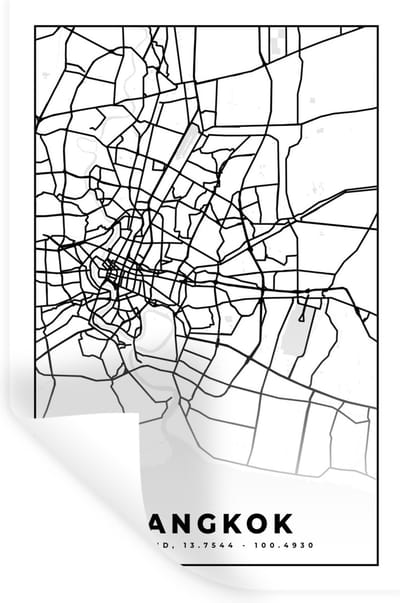 Muurstickers - Sticker Folie - Bangkok - Zwart Wit - Plattegrond - Stadskaart - Kaart - 20x30 cm - Plakfolie - Muurstickers Kinderkamer - Zelfklevend Behang - Zelfklevend behangpapier - Stickerfolie