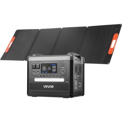 VEVOR draagbare stroomgenerator, 2400W zonnegenerator met opvouwbaar 200W zonnepaneel, uitbreidbare 2160Wh LiFePO4-accu, 10 uitgangen en instelbaar ingangsvermogen voor thuis, kamperen en campers