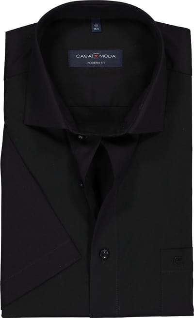 CASA MODA modern fit overhemd - korte mouw - zwart - Strijkvriendelijk - Boordmaat: 38 (EU maat: S)