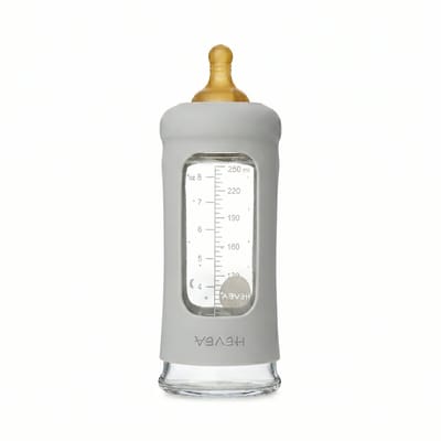 HEVEA - Glazen Fles - Brede Hals 250ml - Met Sleeve - Gorgeous Grey