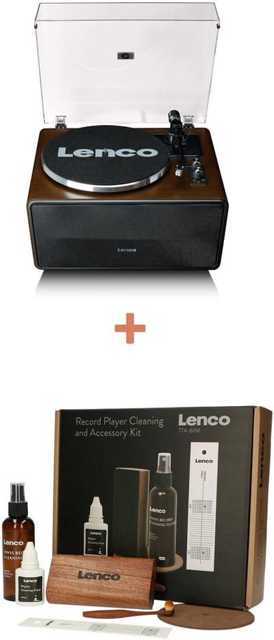 Lenco Platenspeler Bundel LS-470WA + TTA-6IN1 - Platenspeler met Bluetooth en 70W RMS Speakers + Cleaning Kit - Expertise Lijn