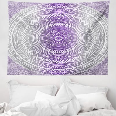 ABAKUHAUS Grijs en Violet Wandtapijt, Oosterse Traditie van het Cosmos Patroon, 150 x 110 cm, Violet Wit