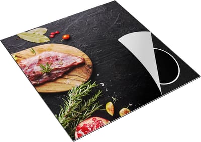 Chefcare Inductie Beschermer Vlees op een Marmeren Plaat - 78x78 cm - Afdekplaat Inductie - Kookplaat Beschermer - Inductie Mat