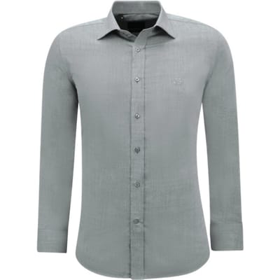 Overhemd Heren - Heren Overhemden Lange Mouw - Blouse Heren - Slim fit Overhemd Heren - Oxford Blouse - 3134 - Grijs