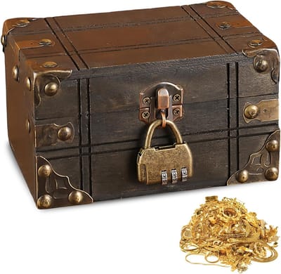 Miniature Treasure Chest van Hout met Slot: 16 x 11 x 9 cm, Veilige Opbergdoos voor Sieraden, Decoratie en Geheimen