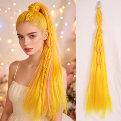 K Pop 1 stuks Roze 26 inch Gevlochten Paardenstaart Extensions, Herbruikbaar Clip-In Haaraccessoire voor Cosplay, Festival, Feest En Dagelijks Gebruik 26inches beige