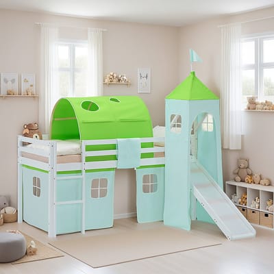 Homestyle4u Hoogslaper - 90x200 cm - groen - met lattenbodem en matras
