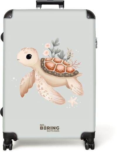 NoBoringSuitcases.com® - Koffer groot - Reiskoffer lichtgewicht - Bruine zeeschildpad in pastel onderwaterwereld - Rolkoffer met 4 wielen - Grote trolley XL - 98 liter bagage