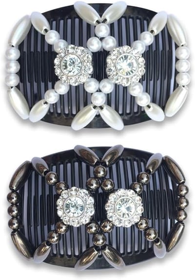 Elegante haarcombs met kralen - 2-delige set, rekbare en duurzame dubbele clips voor vrouwen, vintage stijl, niet gemakkelijk te slippen en ideaal voor diverse haarstijlen