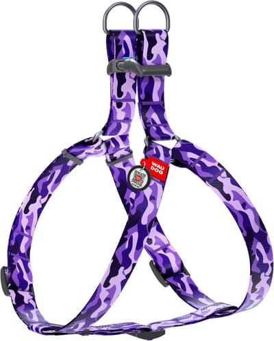WAUDOG Purple Camo Harnas / Hondentuigje - Nylon - Gratis QR Tag - Breedte: 25 mm - Borstomtrek: 60 - 90 cm (GELIEVE ALVORENS BESTELLEN OPMETEN)