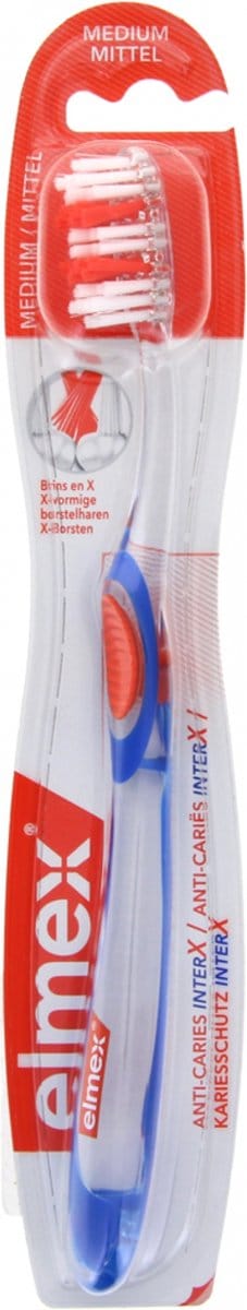 Elmex Cariësbeschermende Tandenborstel InterX Medium (Kleur : Blauw)