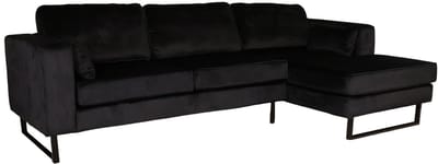 Hoekbank Tavero zwart velvet bank 280cm rechts loungebank hoeksalon