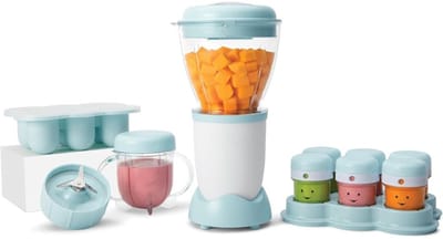 Florixa® Stoomkoker baby - Stomer en Blender - 6-in-1 Multifunctionele Baby Cooker - Wit/Blauw - 32cm x 30cm x 15cm
