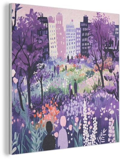 Akoestisch wandpaneel 40x40 cm - Vilt schilderij Park - Bomen - Bloemen - Gebouwen - Akoestische panelen - Geluidsdempende wanddecoratie - Geluidsisolatie woonkamer - Muurdecoratie geluidspanelen
