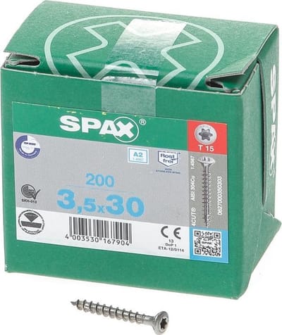 Spax Spaanplaatschroef lenskop RVS T-Star T15 3.5x30mm (per 200 stuks)