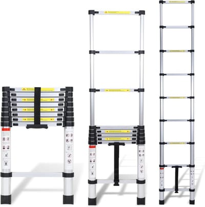 Telescopische Aluminium Ladder 2,6 m - Multifunctionele Uittrekbare Ladder met Antislip