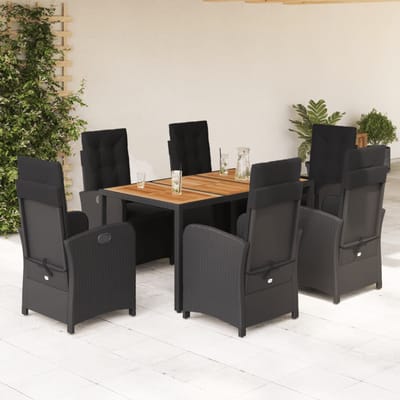 vidaXL - 7-delige - Tuinset - met - kussens - poly - rattan - zwart