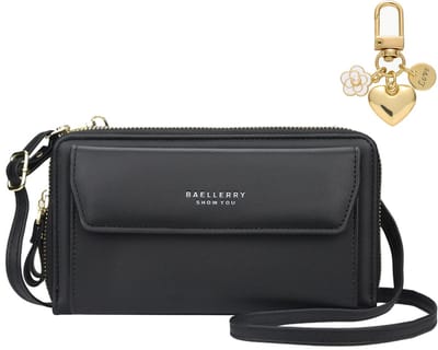 ADEL Crossbody Telefoontasje voor Vrije Handen – Dames Telefoon Tas als Portemonnee Incl. Goud Hangertje – Universeel (o.a. iPhone & Samsung) – Zwart