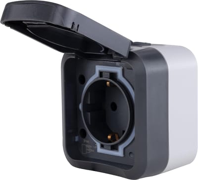 Stopcontact Opbouw - Vochtige Ruimte - Veilig Stroom - IP55 Bescherming - 81 x 75 x 57 mm - Antraciet