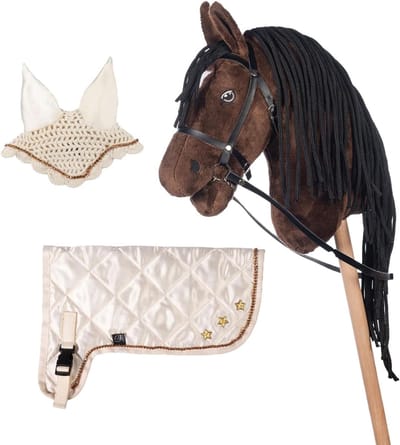 Stokpaard Set - Hobby Paard - Rollenspel Spel - Inclusief Deken Vliegenkap - Bruin