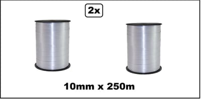 2x Krullint zilver 10mm x 250meter - krul lint thema feest decoratie kado kado gold verjaardag
