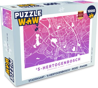 Puzzel Stadskaart - 's-Hertogenbosch - Roze - Paars - Legpuzzel - Puzzel 1000 stukjes volwassenen - Plattegrond