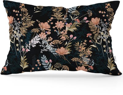 De Groen Home FLORA - Velvet Bedrukt Kussenhoesjes 40x60 - Zwart - Fluweel kussensloop - Aan beide zijdig bedrukt