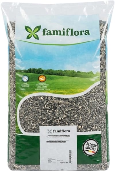 Famiflora Gestreepte Zonnebloempitten - 12,5kg - Aanvullend vogelvoer - 100% natuurlijke zonnepitten - Rijk aan essentiële oliën - Hoog energiegehalte