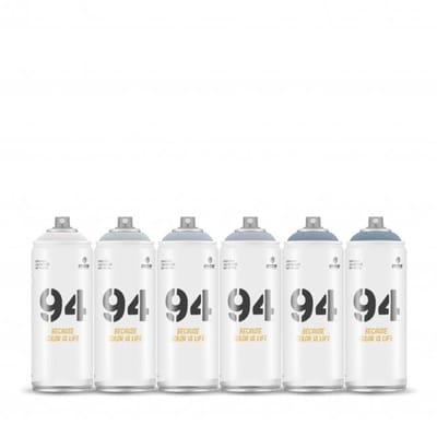 MTN94 spuitbussen pakket - 6x Warme grijstinten - Lage druk, matte afwerking graffiti spuitverf - 400ml