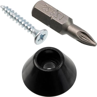 AERZETIX - Set van 12 ronde meubelglijders Ø14.8x7 mm om te schroeven, zwart plastic + 12 houtschroeven Ø3x20 mm + 1 schroefbit 1/4 PZ1 voor plank ladekast bank